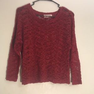 Red Detailed Open Weave Sweater Shirt